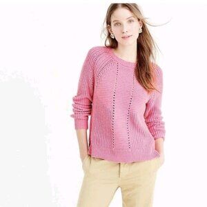 J. CREW | Pink Pointelle Cable Sweater  Wool Cotton Sz S